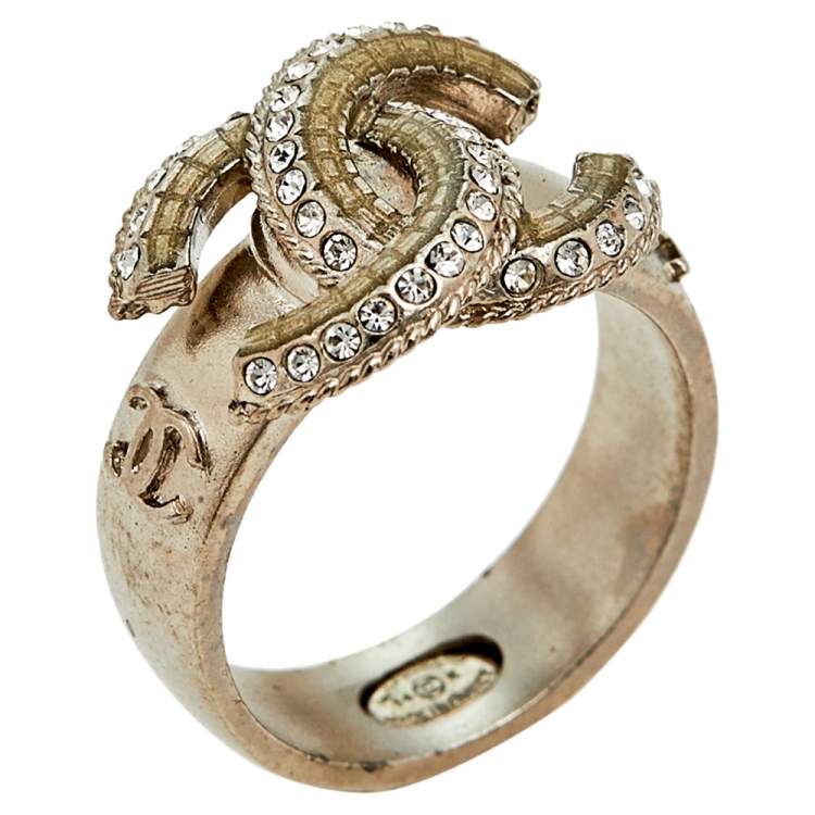 Chanel Silver Tone Crystal CC Ring Size EU 52 Chanel | The Luxury Closet