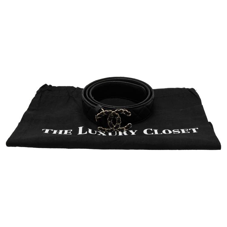 Pre Owned Chanel Black Quilted Leather CC Chain Belt 80CM