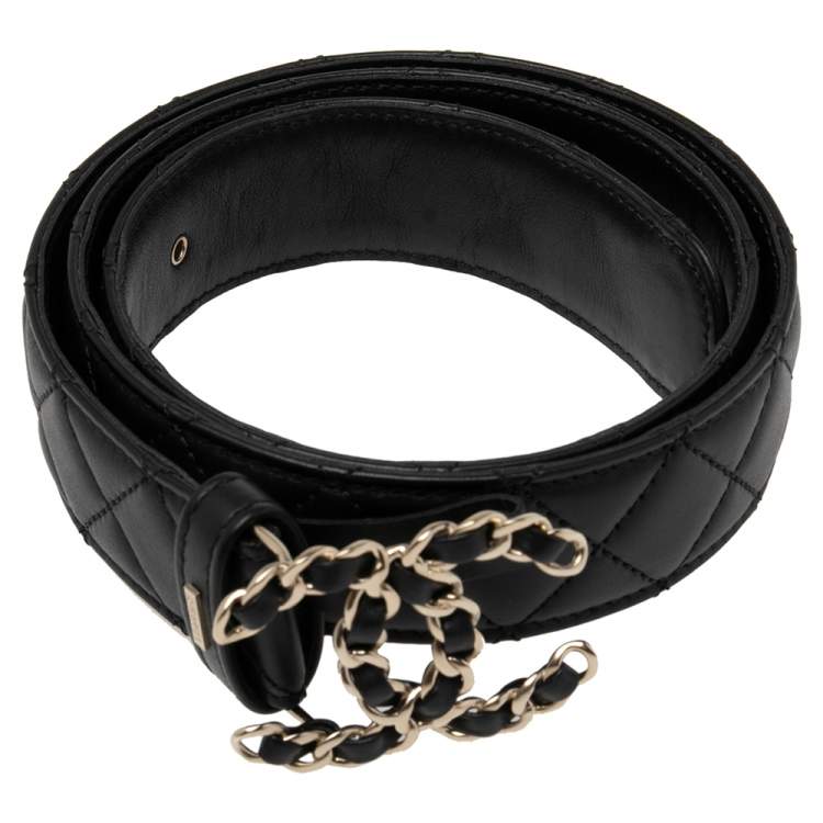 Pre Owned Chanel Black Quilted Leather CC Chain Belt 80CM
