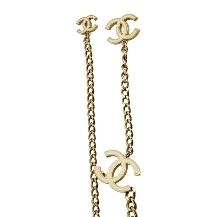 Pre Owned Chanel Pale Gold Tone Enamel CC Charm Chain Belt 