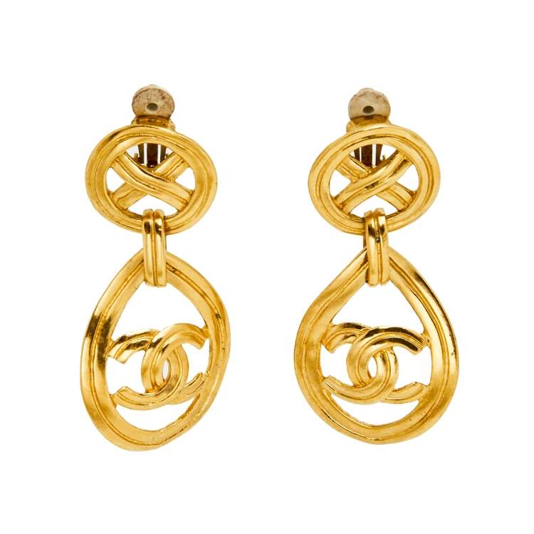 Chanel Gold Tone CC Tear Drop Clip on Dangle Earrings Chanel | The Luxury  Closet