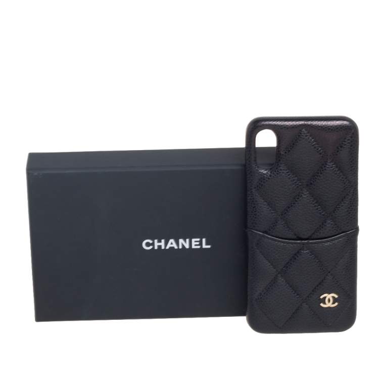 Pre Owned Chanel Black Quilted Caviar Leather iPhone X Case 