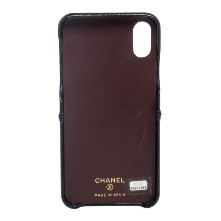 Pre Owned Chanel Black Quilted Caviar Leather iPhone X Case 