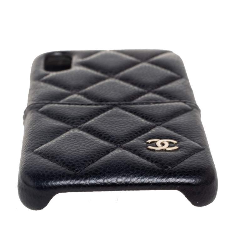 Pre Owned Chanel Black Quilted Caviar Leather iPhone X Case 