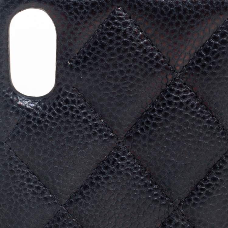 Pre Owned Chanel Black Quilted Caviar Leather iPhone X Case 