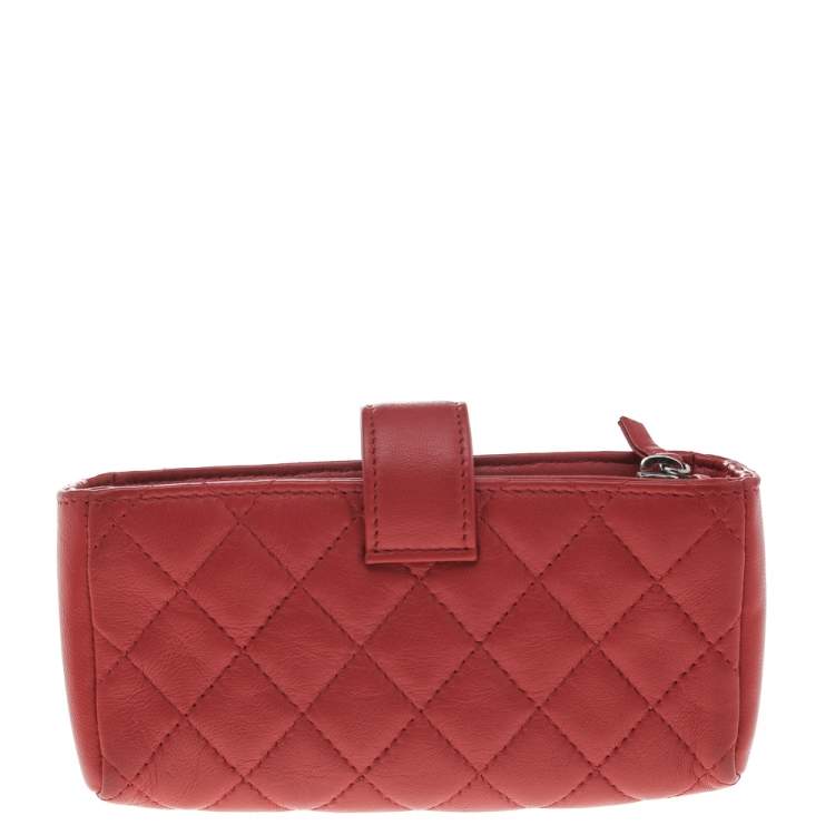 Pre Owned Chanel Red Quilted Leather CC Phone Holder Pouch