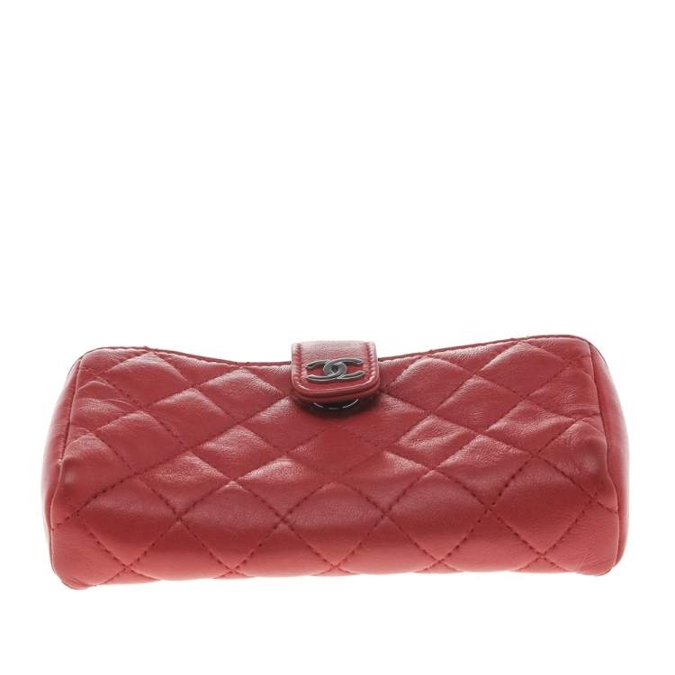 Pre Owned Chanel Red Quilted Leather CC Phone Holder Pouch