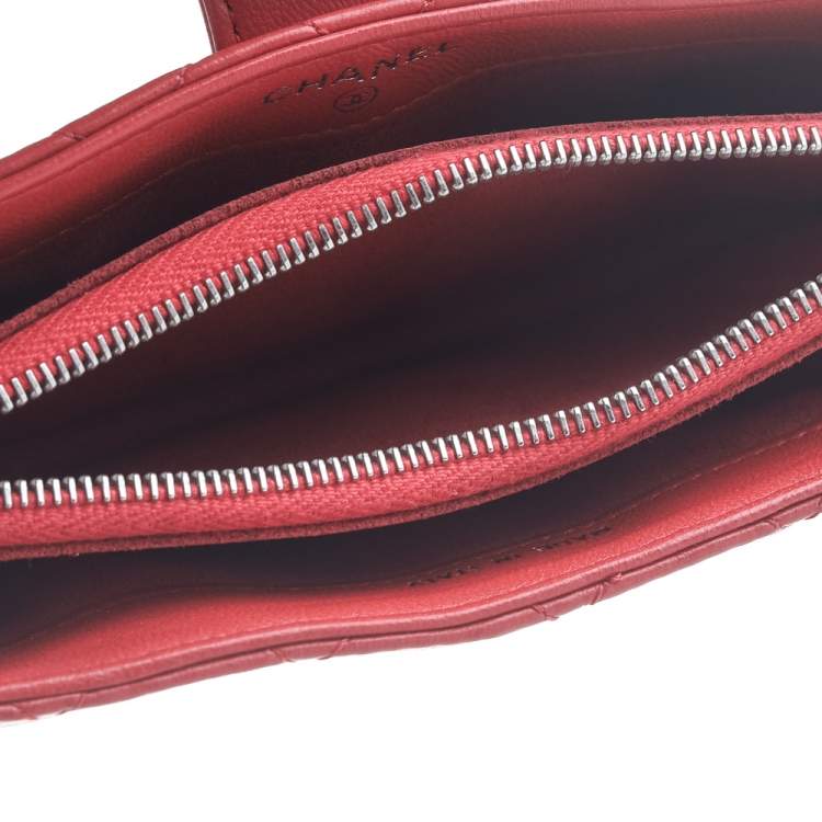 Pre Owned Chanel Red Quilted Leather CC Phone Holder Pouch