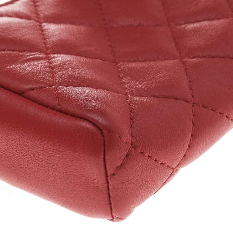 Pre Owned Chanel Red Quilted Leather CC Phone Holder Pouch