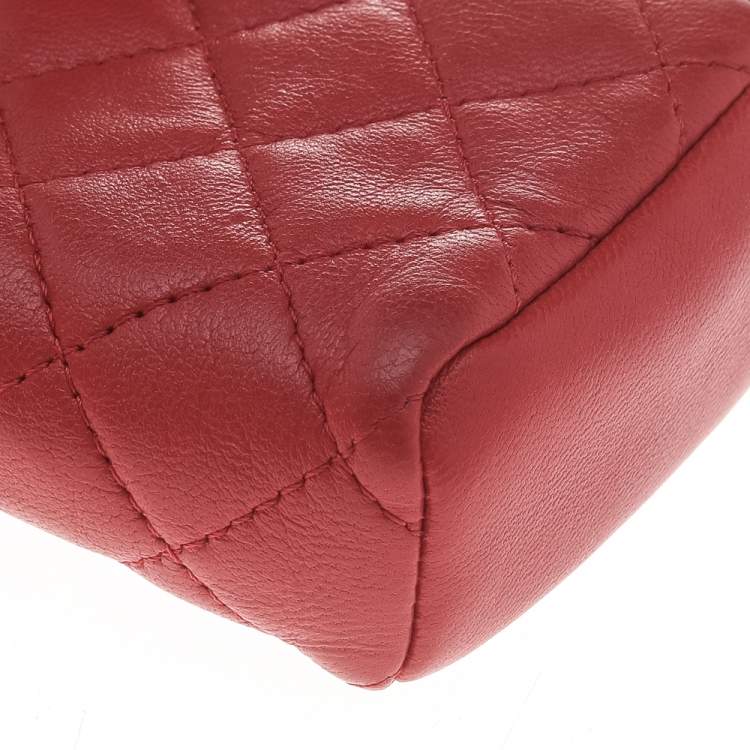 Pre Owned Chanel Red Quilted Leather CC Phone Holder Pouch