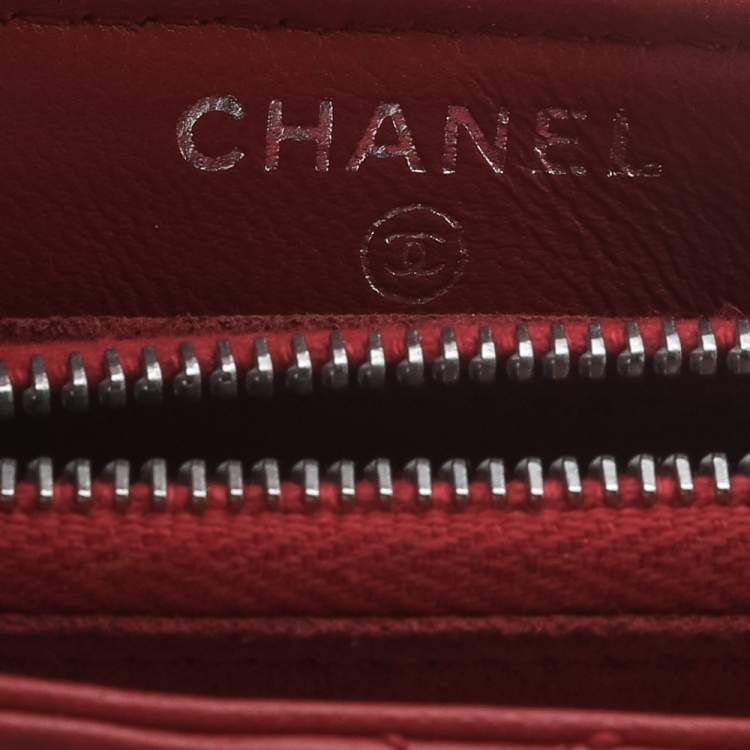 Pre Owned Chanel Red Quilted Leather CC Phone Holder Pouch
