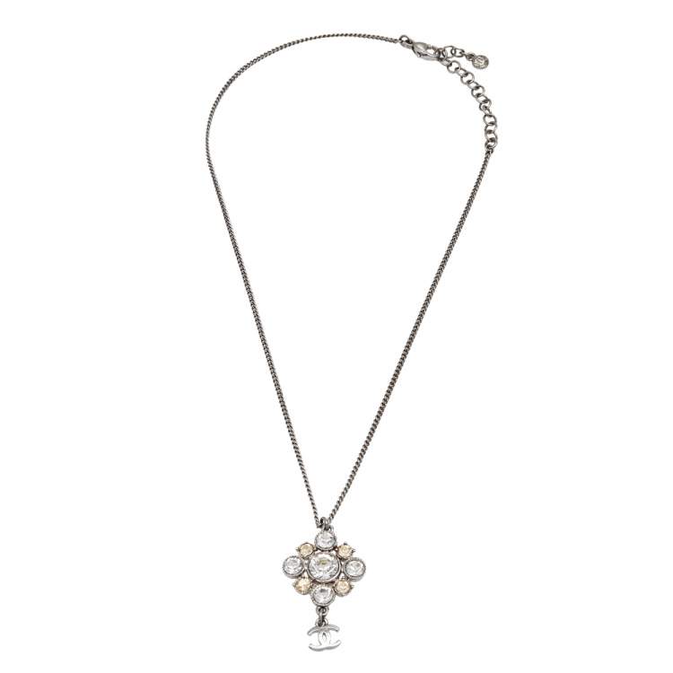 Chanel Cc Crystal Silver Tone Pendant Necklace in Metallic