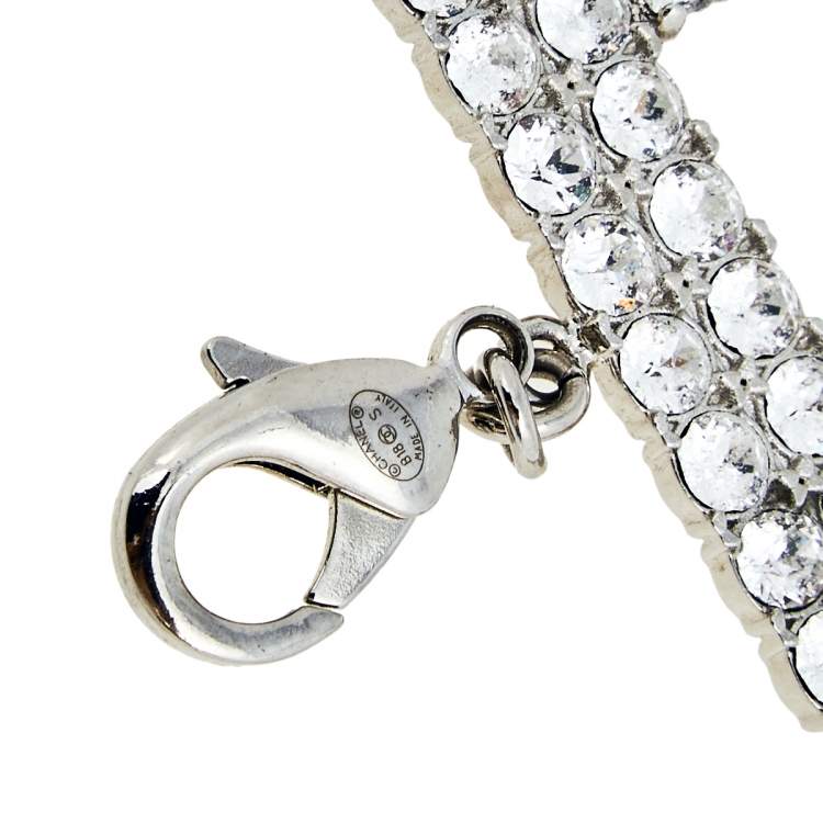 Pre Owned Chanel Silver Tone Crystal Logo Chain Belt