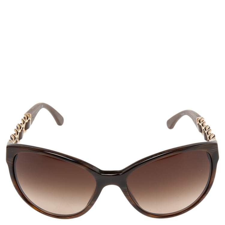 Chanel Brown 5215Q Embellished Chain and Leather Wayfarer Sunglasses Chanel