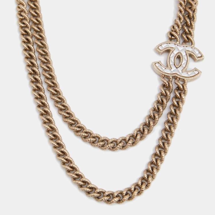 Chanel CC Quilted Resin Double Strand Gold Tone Metal Necklace