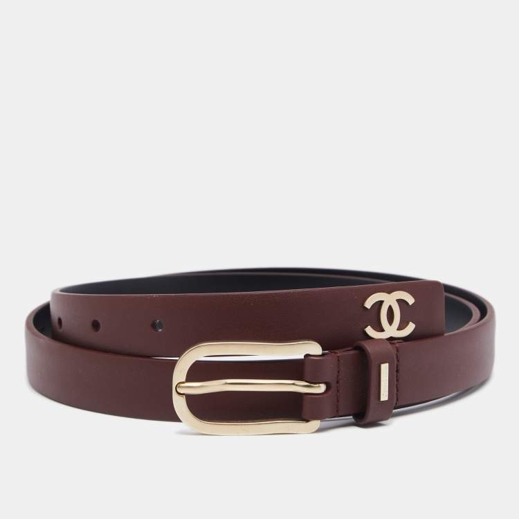 Pre Owned Chanel Garnet Red Leather CC Buckle Belt 90CM