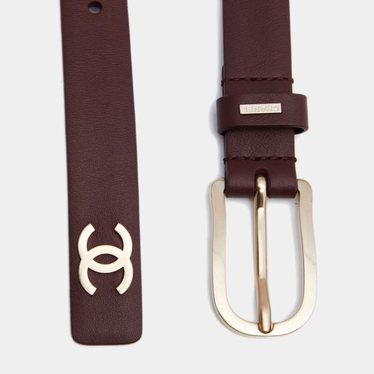 Pre Owned Chanel Garnet Red Leather CC Buckle Belt 90CM