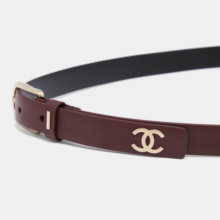 Pre Owned Chanel Garnet Red Leather CC Buckle Belt 90CM