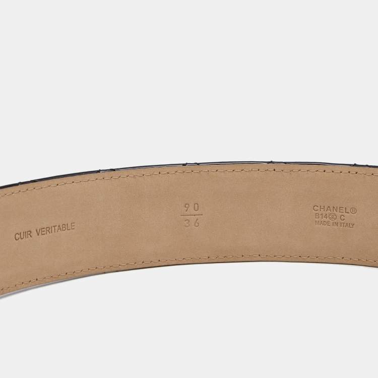 Pre Owned Chanel Black Quilted Patent Leather CC Buckle Belt 90cm