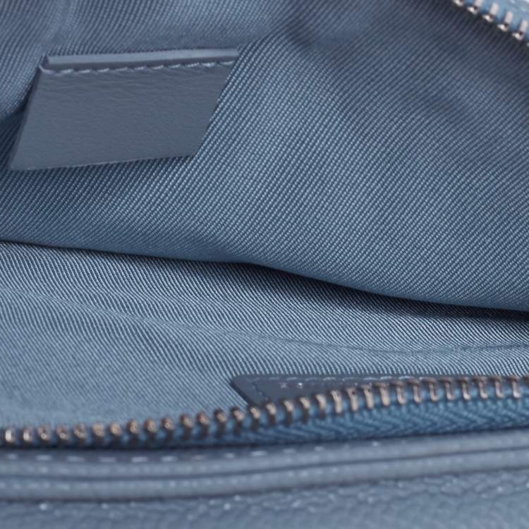 Pre Owned Chanel Blue Quilted Caviar Leather Phone Holder Crossbody Bag