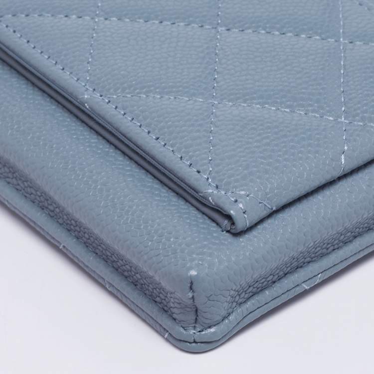 Pre Owned Chanel Blue Quilted Caviar Leather Phone Holder Crossbody Bag