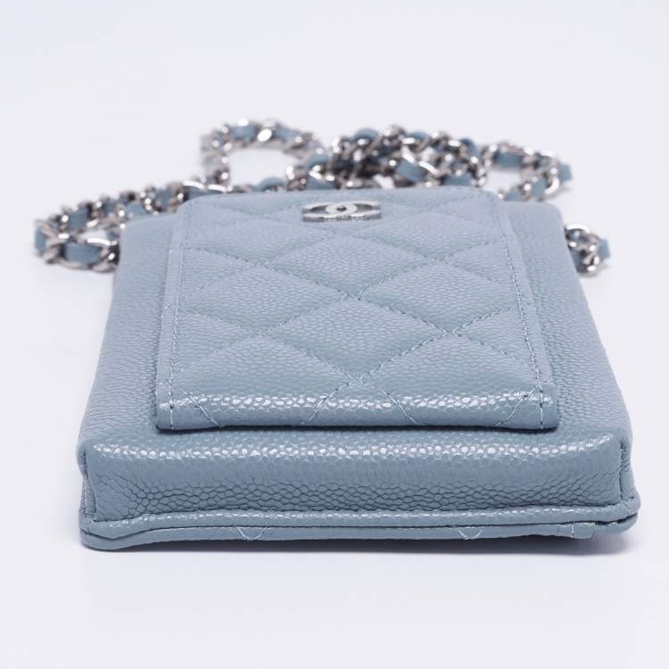 Pre Owned Chanel Blue Quilted Caviar Leather Phone Holder Crossbody Bag