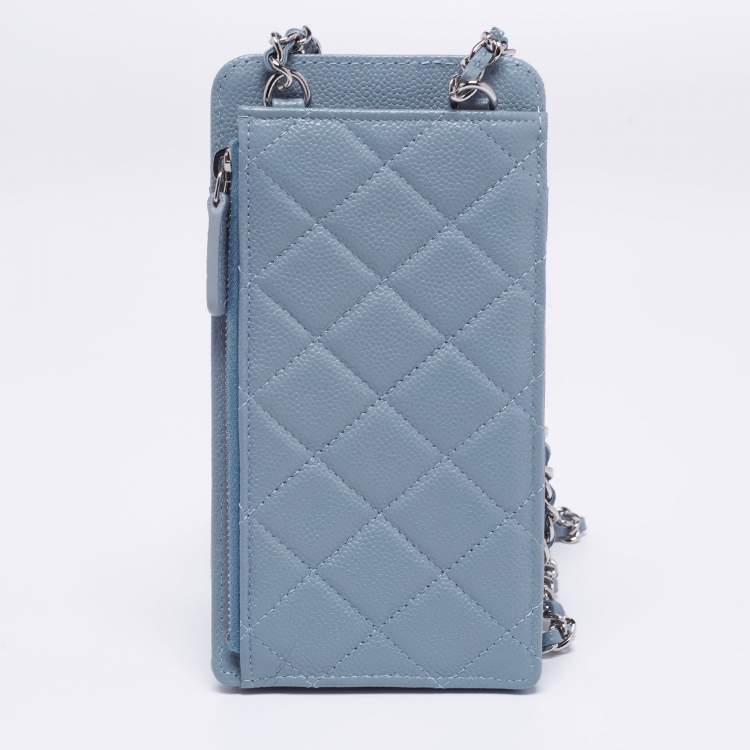 Pre Owned Chanel Blue Quilted Caviar Leather Phone Holder Crossbody Bag