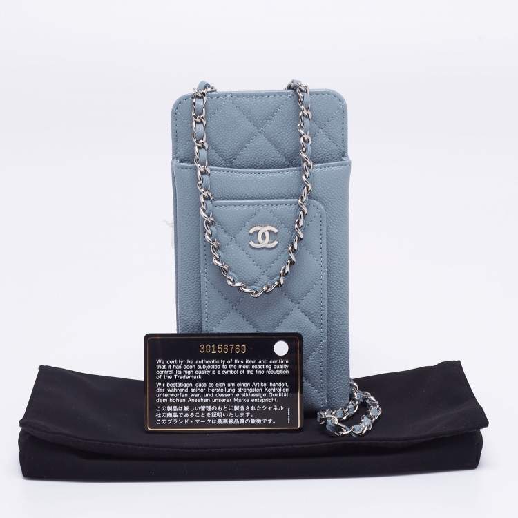 Pre Owned Chanel Blue Quilted Caviar Leather Phone Holder Crossbody Bag