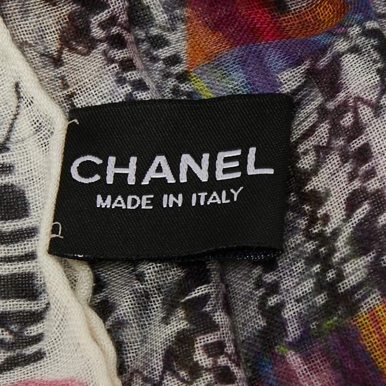Pre Owned Chanel Multicolor Printed Modal & Cashmere Fringed Scarf