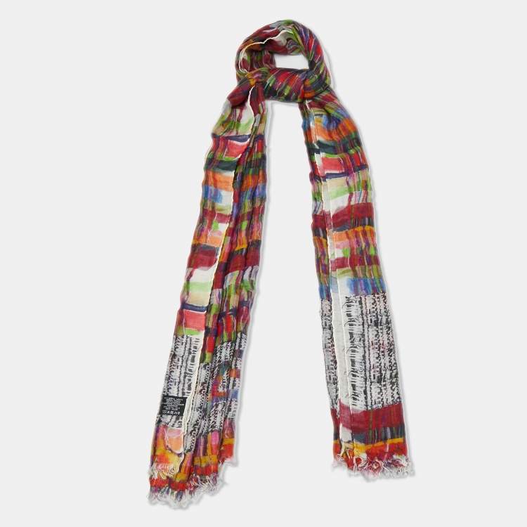 Pre Owned Chanel Multicolor Printed Modal & Cashmere Fringed Scarf