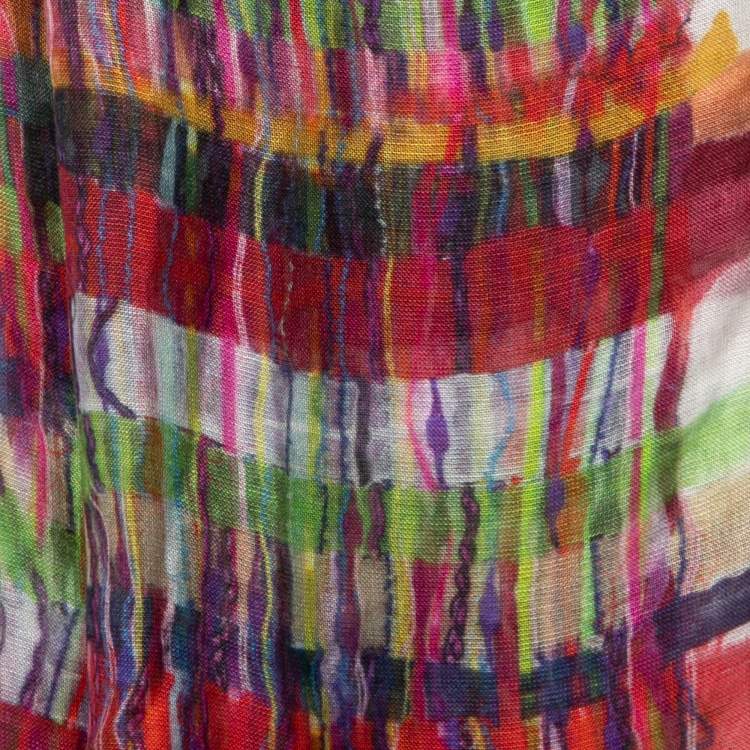 Pre Owned Chanel Multicolor Printed Modal & Cashmere Fringed Scarf