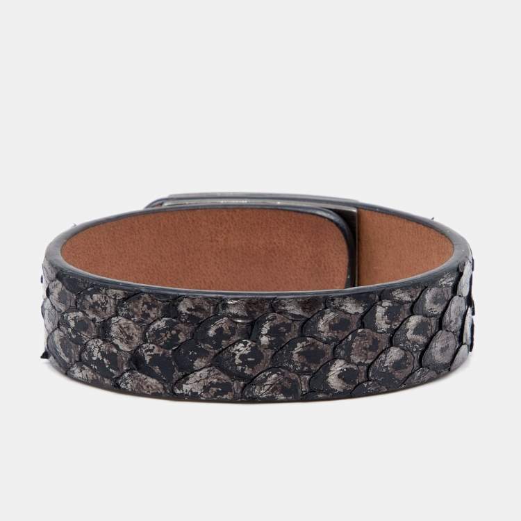 Pre Owned Chanel Grey Metallic Snakeskin Leather Bracelet