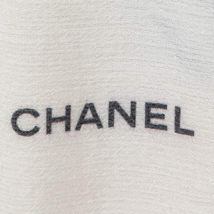 Pre Owned Chanel Ivory Printed Cashmere Fringed Stole 