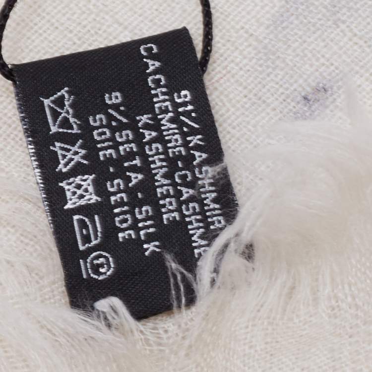 Pre Owned Chanel Ivory Printed Cashmere Fringed Stole 