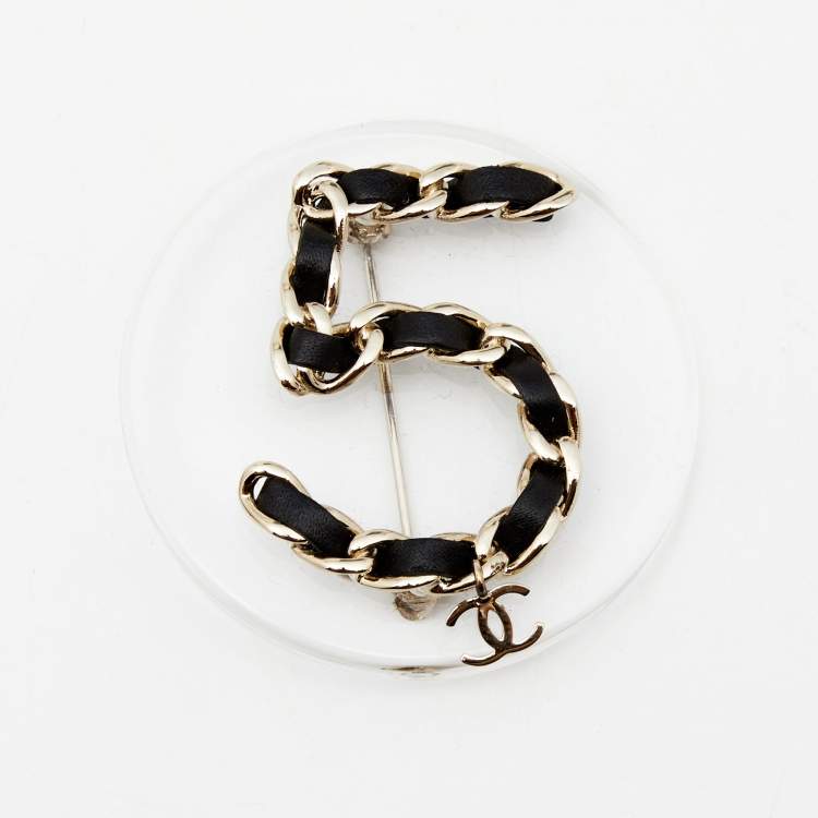 Chanel CC No.5 Leather Resin Gold Tone Brooch Chanel | The Luxury Closet