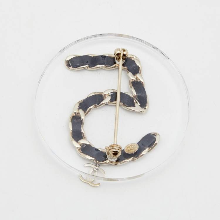 Chanel CC No.5 Leather Resin Gold Tone Brooch Chanel