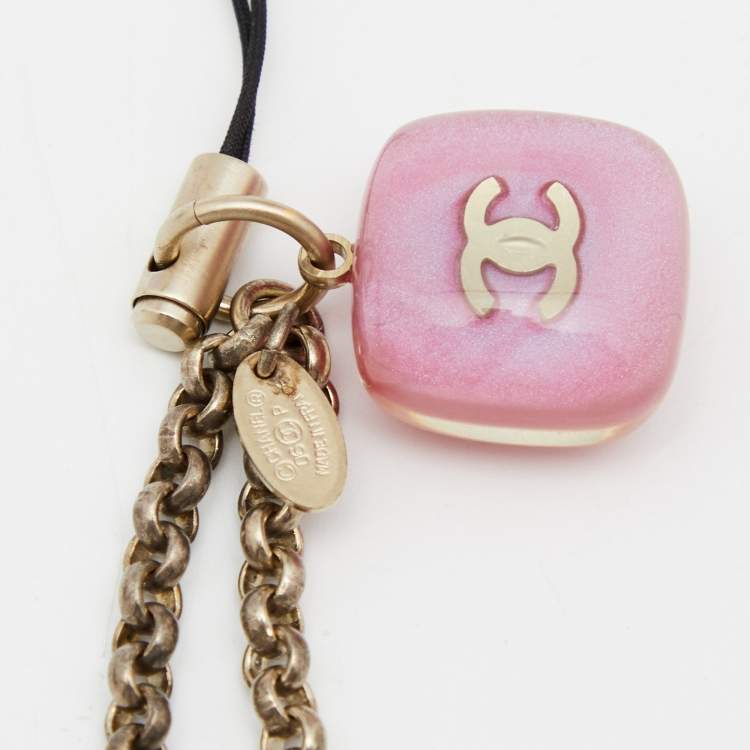 Pre Owned Chanel CC Logo Resin Charm Gold Tone Cell Phone Strap