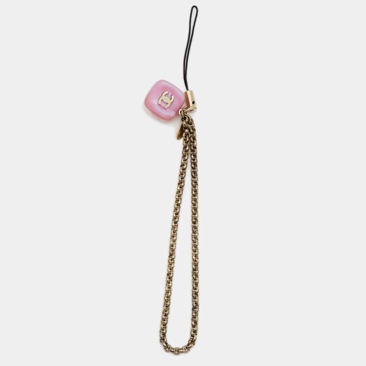 Chanel CC Logo Resin Charm Gold Tone Cell Phone Strap Chanel