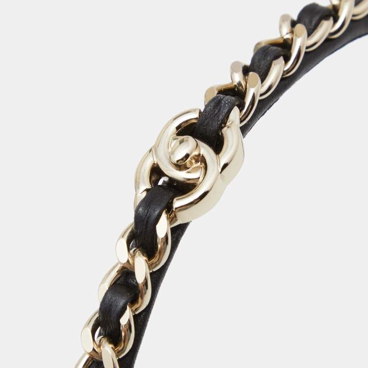 مملوكة مسبقًا Chanel Black Leather Turnlock Chain Link Headband