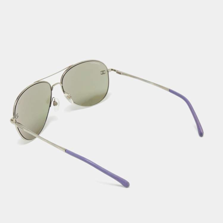 Chanel Purple/Silver Tone 4189TQ Mirrored Aviator Sunglasses Chanel