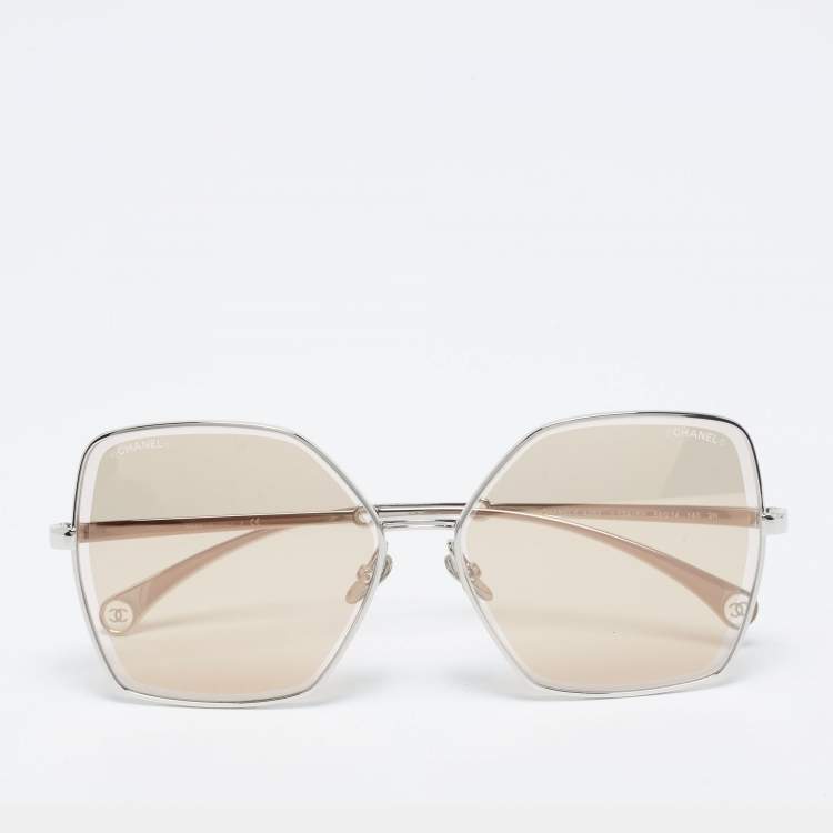 Chanel Pale Gold ToneBrown 4262 Pearl Chain Butterfly Sunglasses at 1stDibs