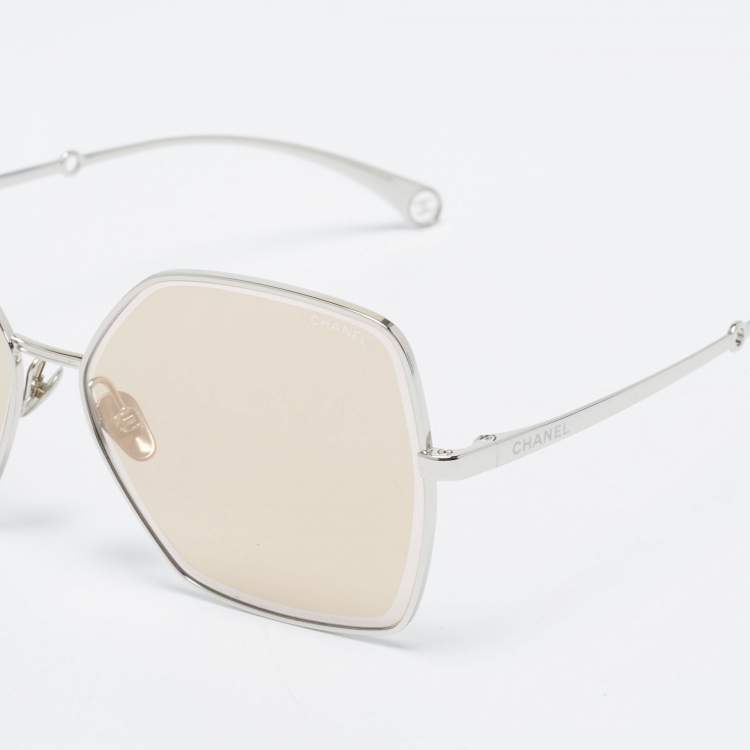 Chanel Silver Tone/ Brown 4262 Butterfly Pearl Chain Sunglasses Chanel