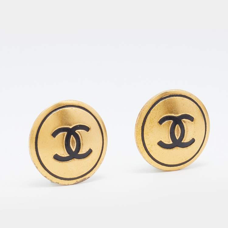 Chanel Gold Tone CC Round Clip On Earrings Chanel