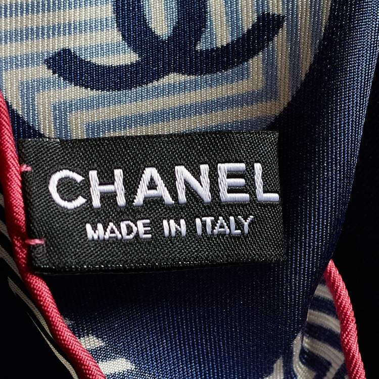 Pre Owned Chanel Navy Blue CC Logo Print Silk Scarf