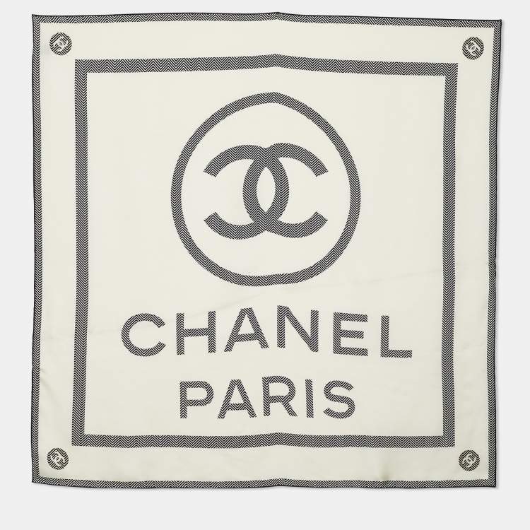 Chanel White CC Logo Print Silk Scarf Chanel | The Luxury Closet