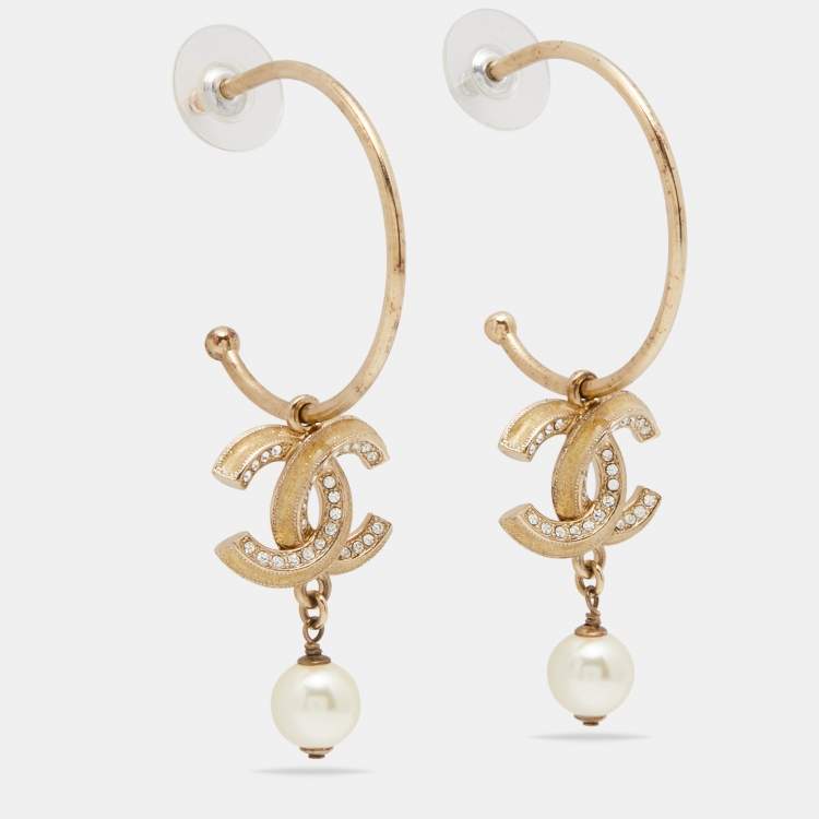 chanel earrings gold drop hoop