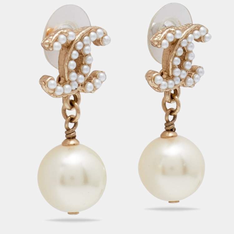 chanel pearl pendant earrings