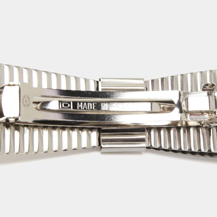 Pre Owned Chanel CC Textured Double Bow Silver Tone Barrette