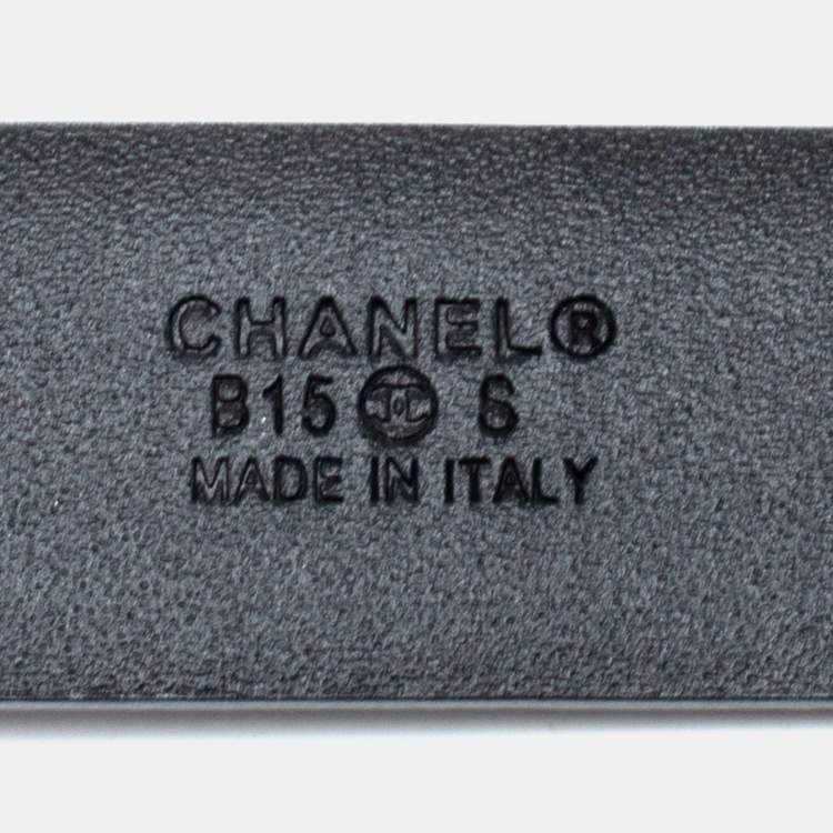Pre Owned Chanel Silver Leather Logo Belt 80CM