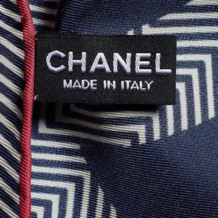 Pre Owned Chanel Navy Blue CC Logo Print Silk Scarf